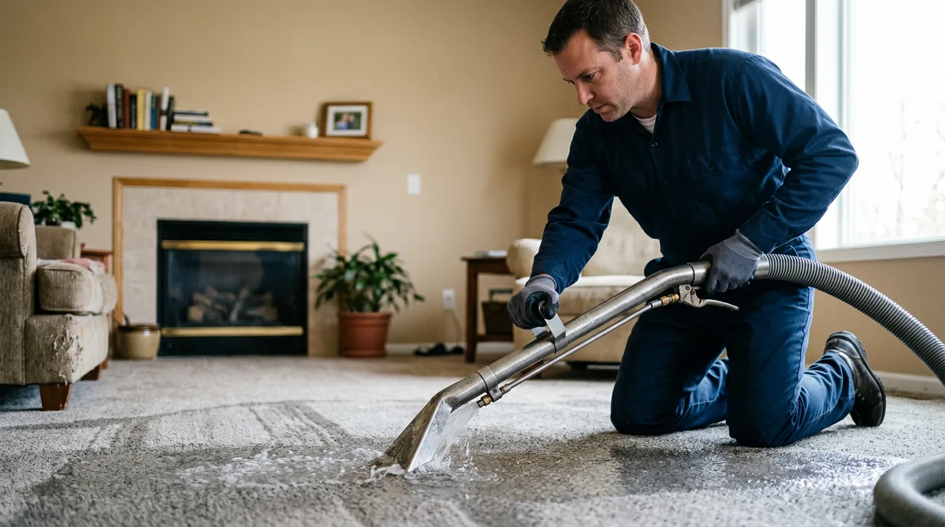 Water damage restoration technician working near West Charleston, VT
